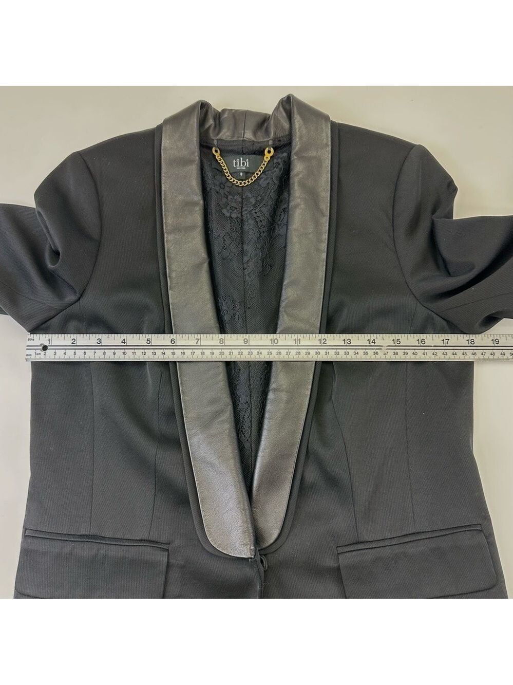 Tibi black tuxedo jacket Womens Size 8 leather lapels Formal New Years - Picture 8 of 12